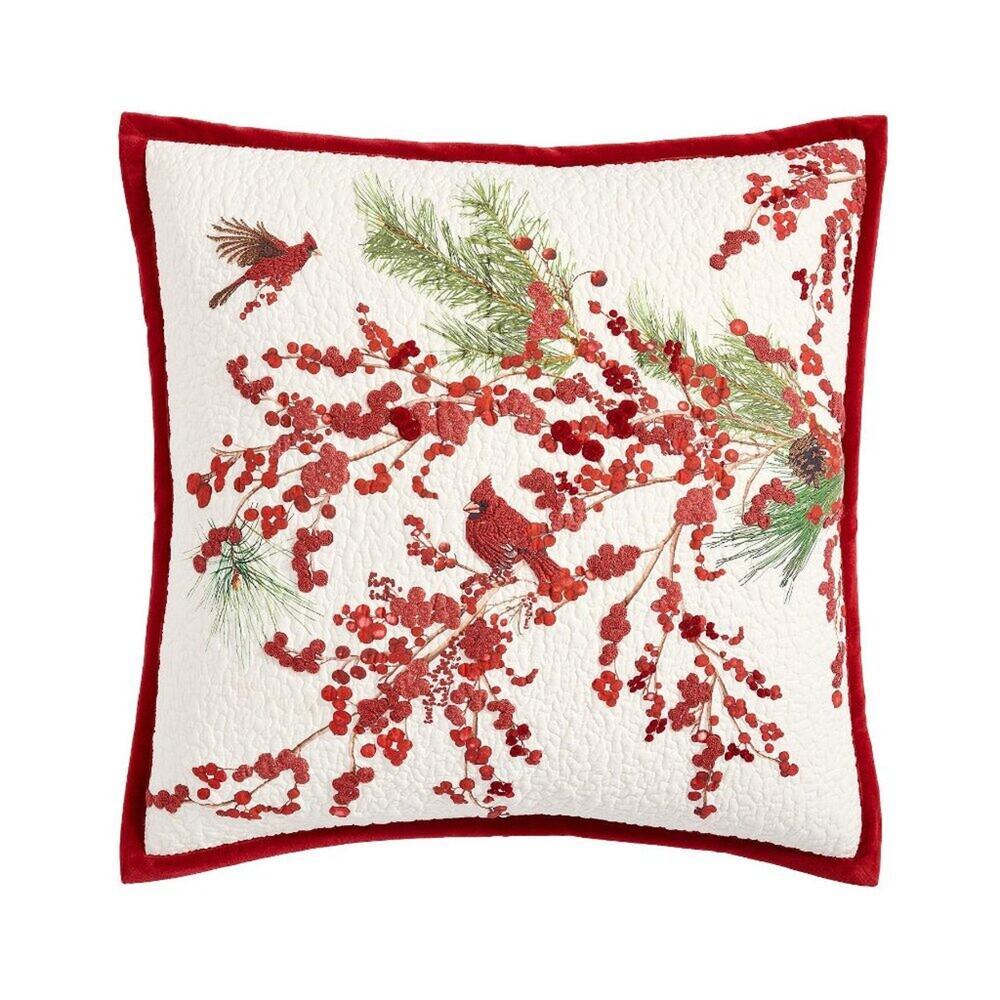Pottery Barn Red Berry Wreath Quilted Sham Cardinal Bird EURO Embroidered NWT